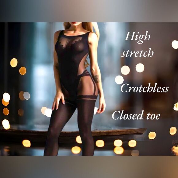 1 piece l Bodystocking l OS l Moderate-High stretch l Crotchless Backless l New - Picture 2 of 5